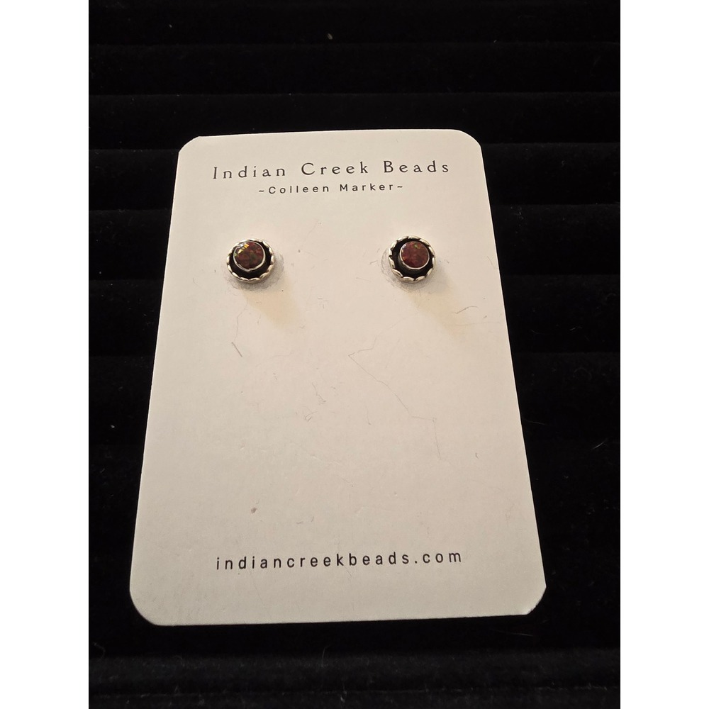 Indian Creek Beads Red Opal Sterling Silver Stud Earrings Colleen Marker 1945